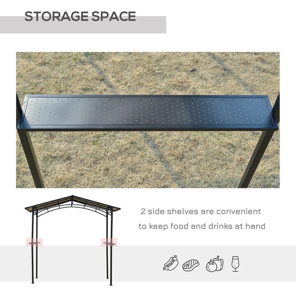 image-2.5x1.5m Grill Outdoor BBQ Gazebo Canopy & Side Shelves PC Roof Aluminium