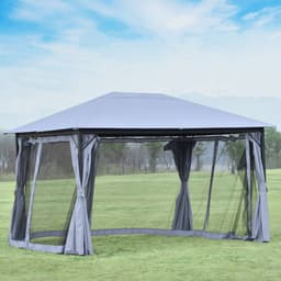 image-4 x 3m Gazebo Canopy Party Tent Garden Curtains, Net Sidewalls, Grey