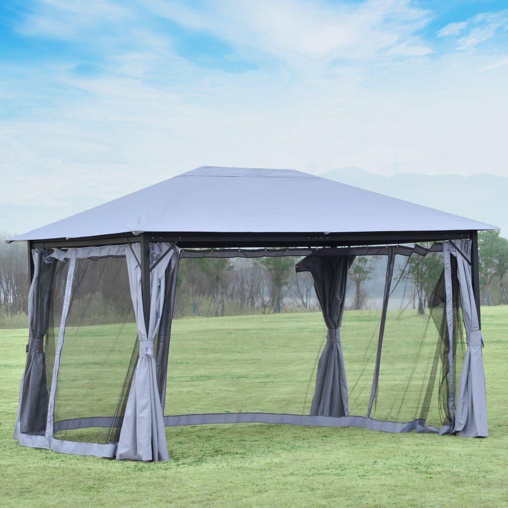 image-4 x 3m Gazebo Canopy Party Tent Garden Curtains, Net Sidewalls, Grey