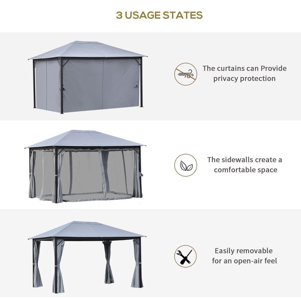 image-4 x 3m Gazebo Canopy Party Tent Garden Curtains, Net Sidewalls, Grey