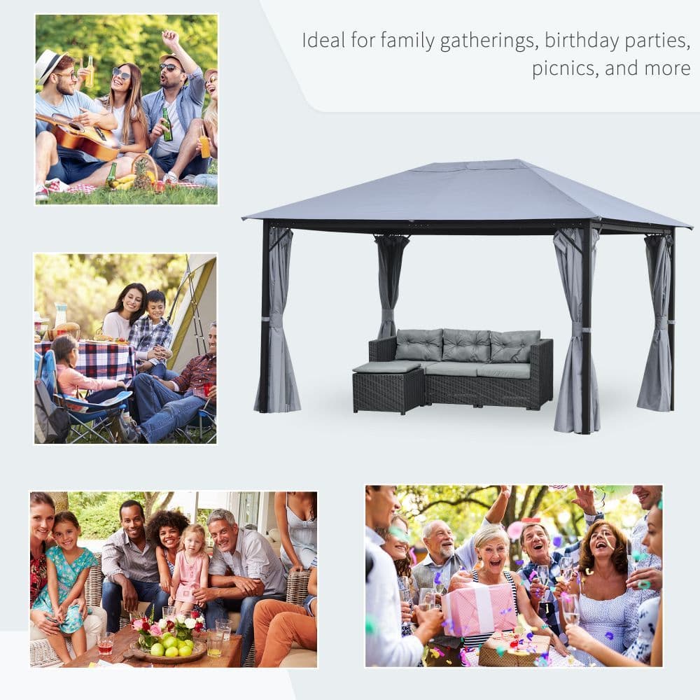 image-4 x 3m Gazebo Canopy Party Tent Garden Curtains, Net Sidewalls, Grey