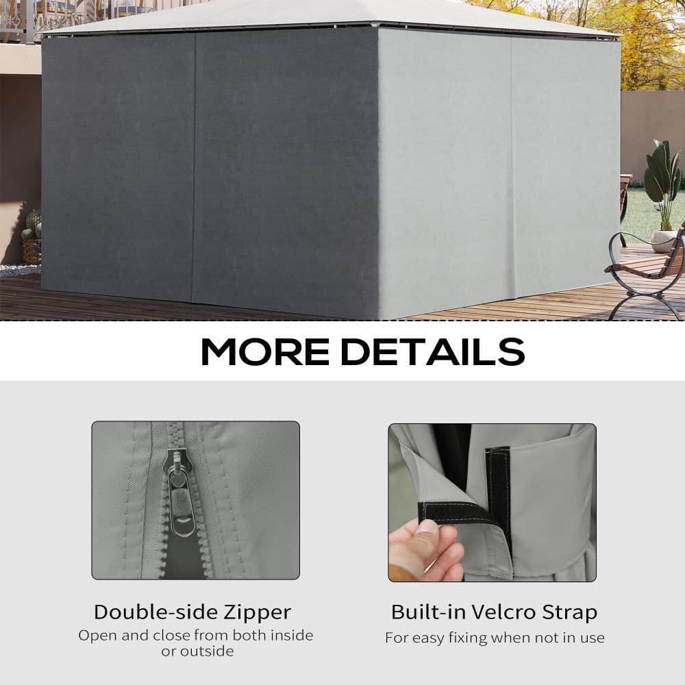 image-4Pk Gazebo Replacement Sidewalls Privacy Panel for Most 3 x 4m Light Grey