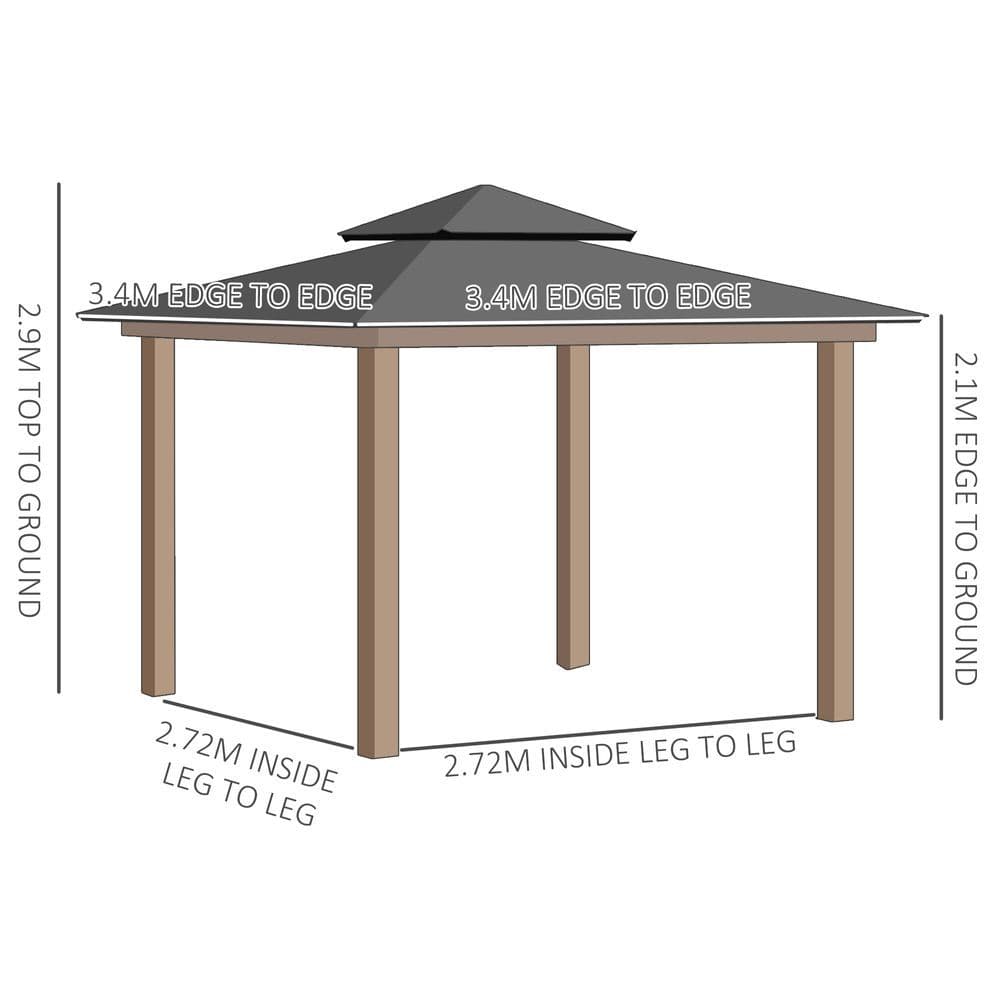 image-3.5 x 3.5m Aluminium Hardtop Gazebo Canopy 2-Tier Roof Grey