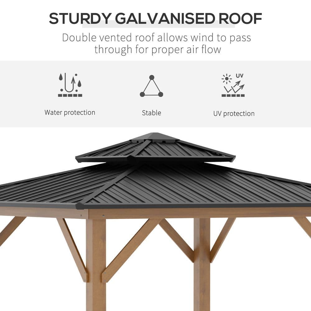image-3.5 x 3.5m Aluminium Hardtop Gazebo Canopy 2-Tier Roof Grey