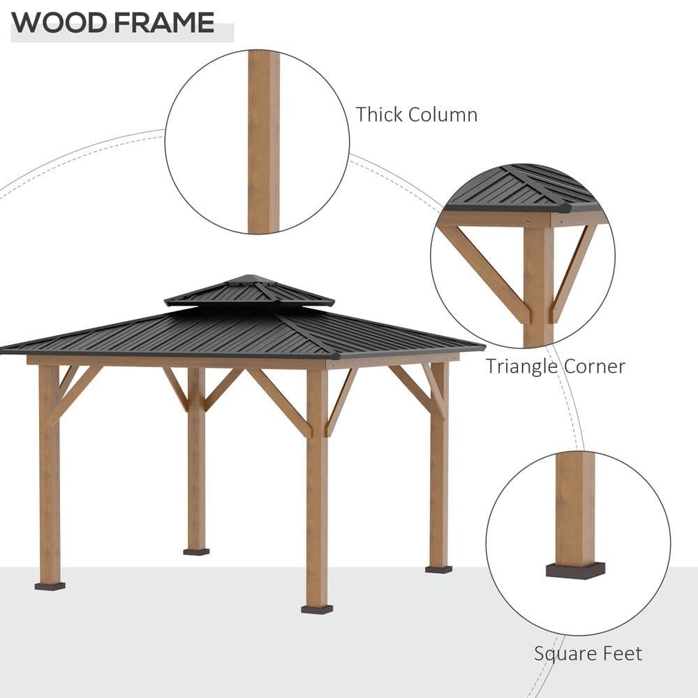 image-3.5 x 3.5m Aluminium Hardtop Gazebo Canopy 2-Tier Roof Grey