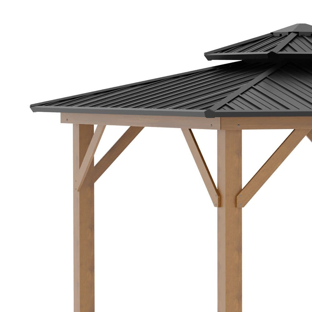 image-3.5 x 3.5m Aluminium Hardtop Gazebo Canopy 2-Tier Roof Grey
