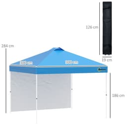 image-3x3M Pop Up Gazebo Tent with 1 Sidewall, Roller Bag, Blue