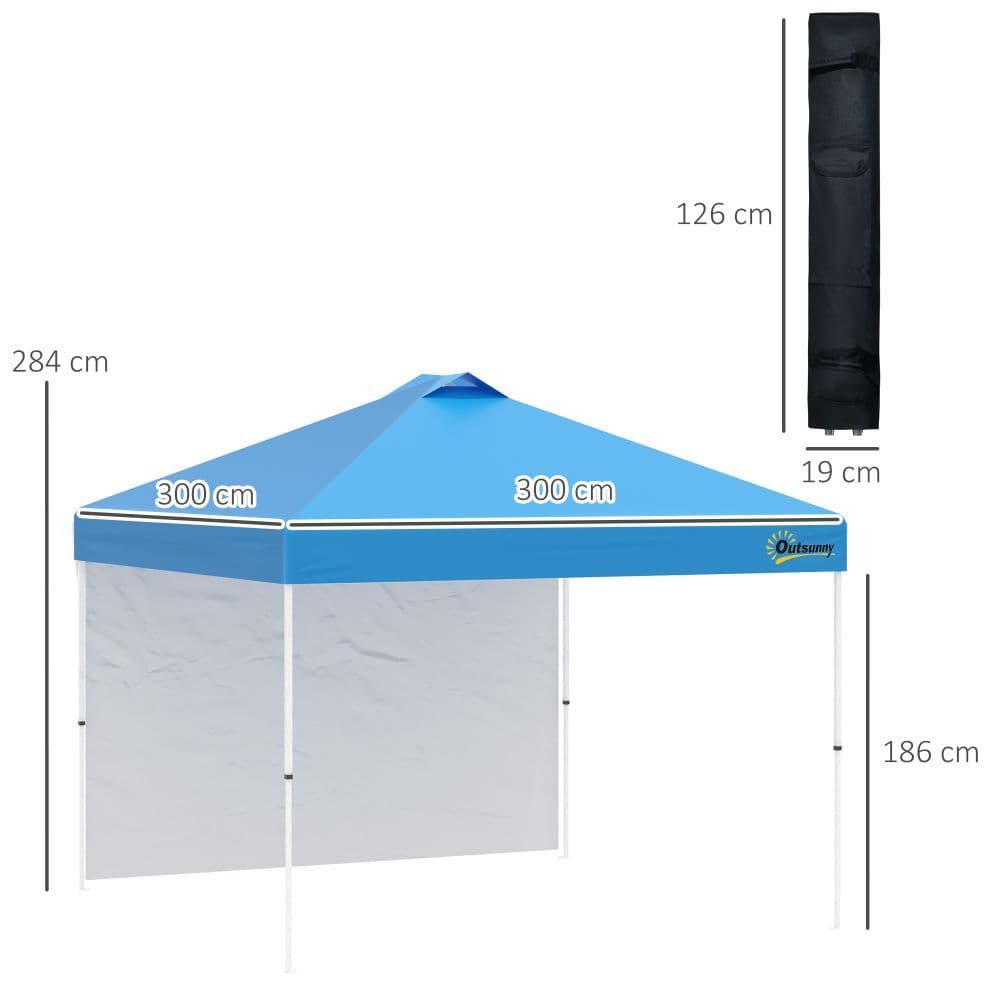 image-3x3M Pop Up Gazebo Tent with 1 Sidewall, Roller Bag, Blue