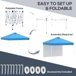 image-3x3M Pop Up Gazebo Tent with 1 Sidewall, Roller Bag, Blue