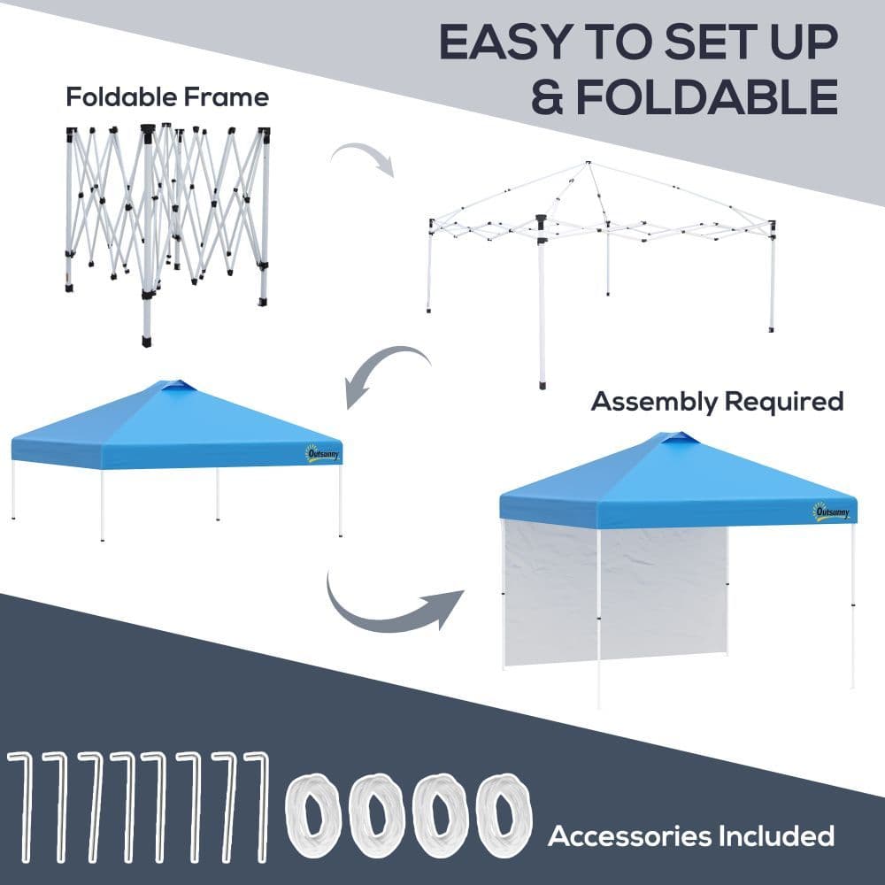 image-3x3M Pop Up Gazebo Tent with 1 Sidewall, Roller Bag, Blue