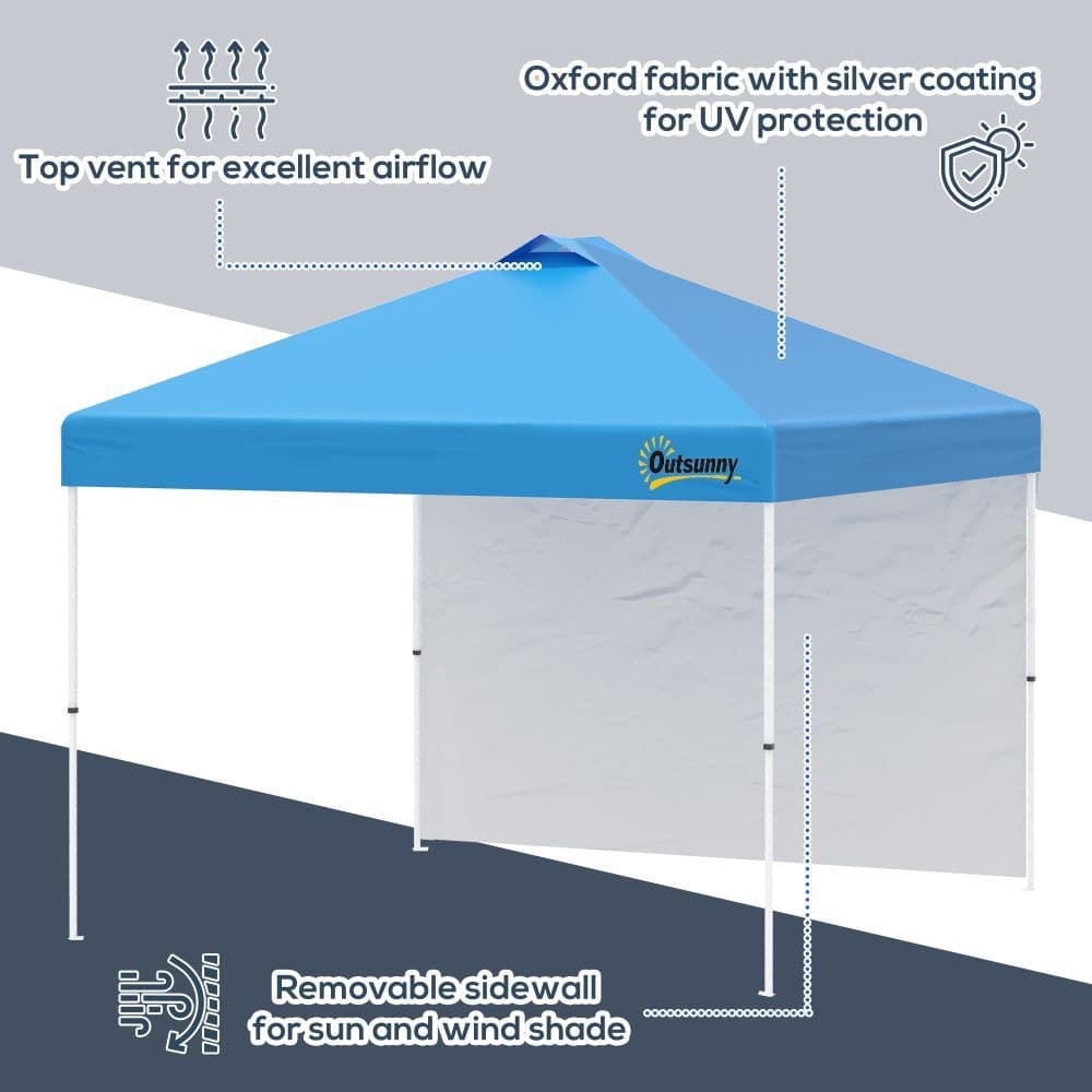 image-3x3M Pop Up Gazebo Tent with 1 Sidewall, Roller Bag, Blue