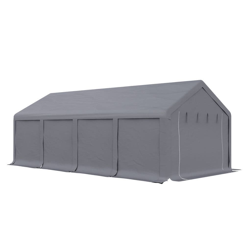 image-4x8m Patio Garden Party Canopy, PVC Cover Water-Resistant Dark Grey