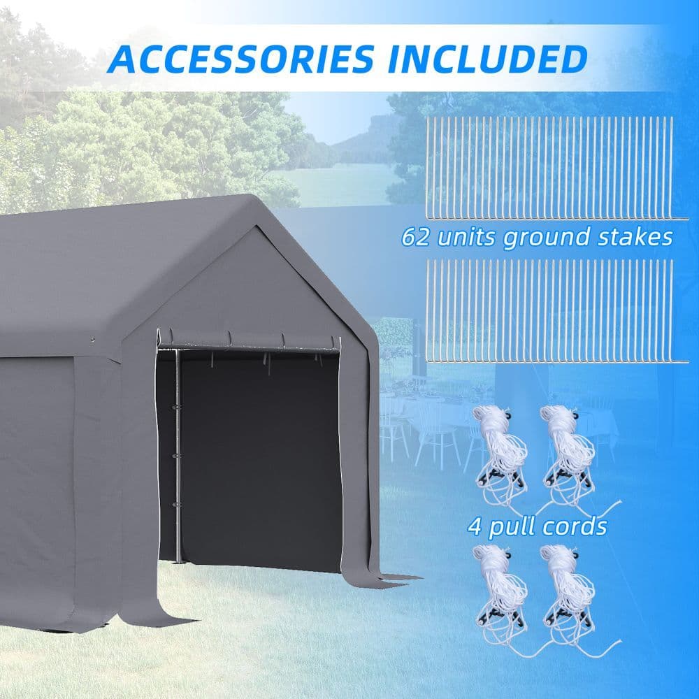 image-4x8m Patio Garden Party Canopy, PVC Cover Water-Resistant Dark Grey