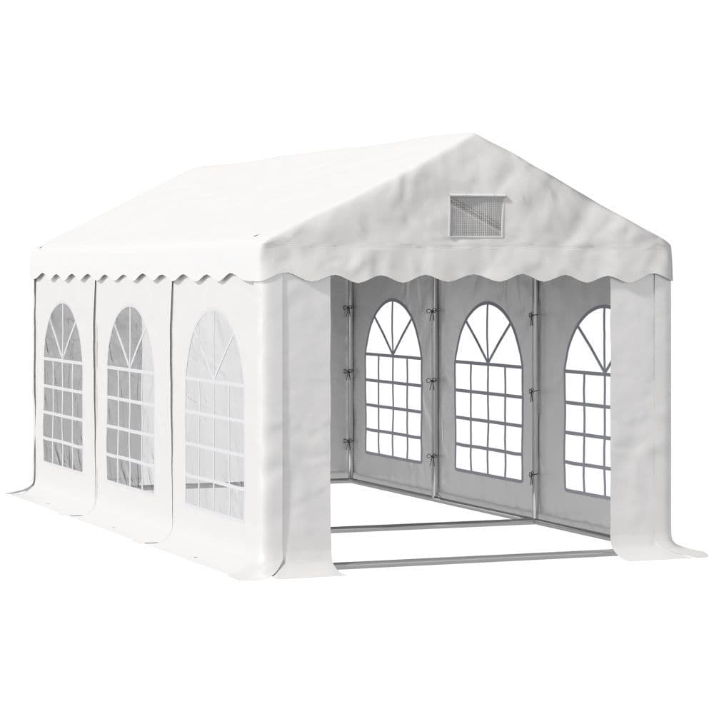 image-6x3m Gazebo Canopy PE Party Tent with 4 Removable Side Walls White