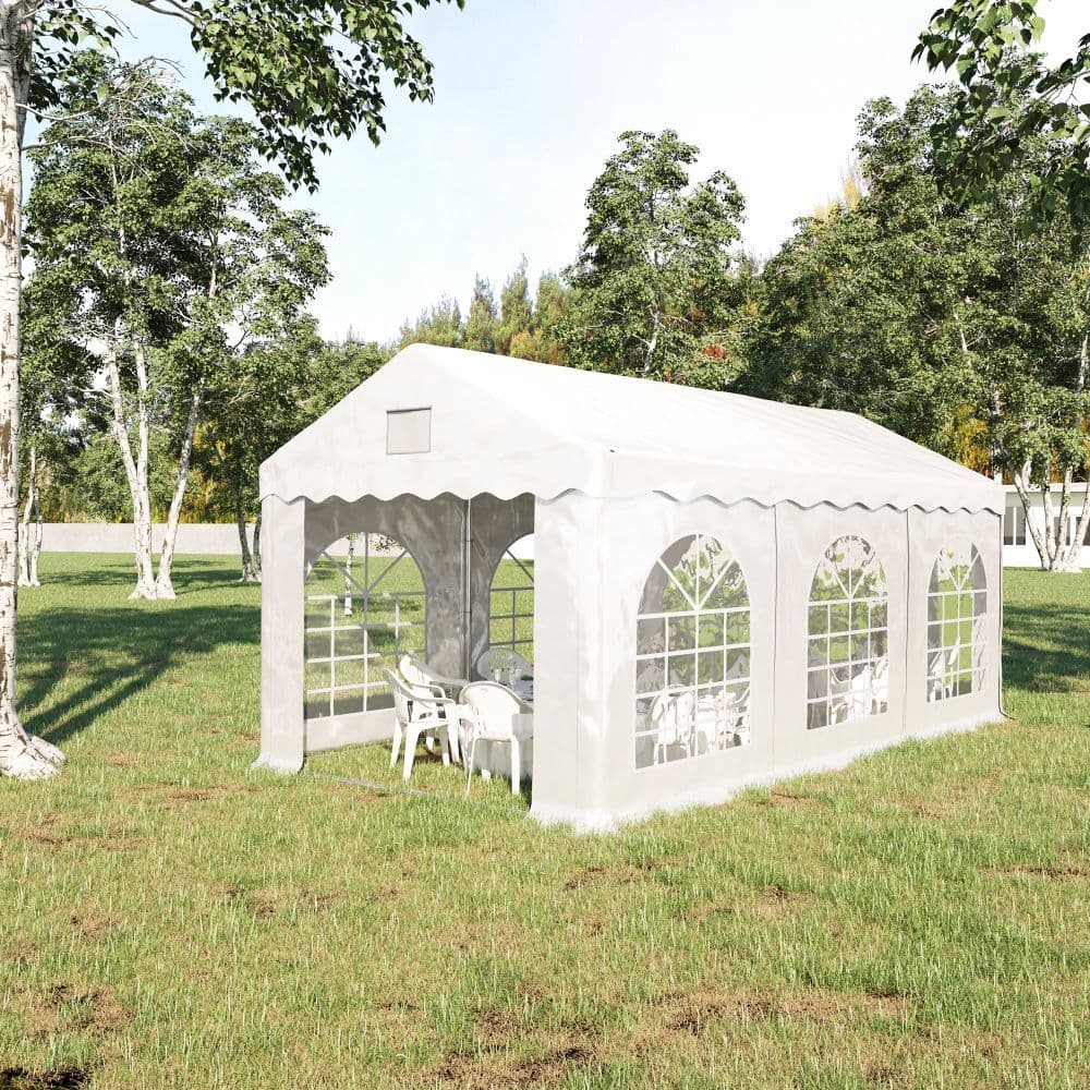 image-6x3m Gazebo Canopy PE Party Tent with 4 Removable Side Walls White