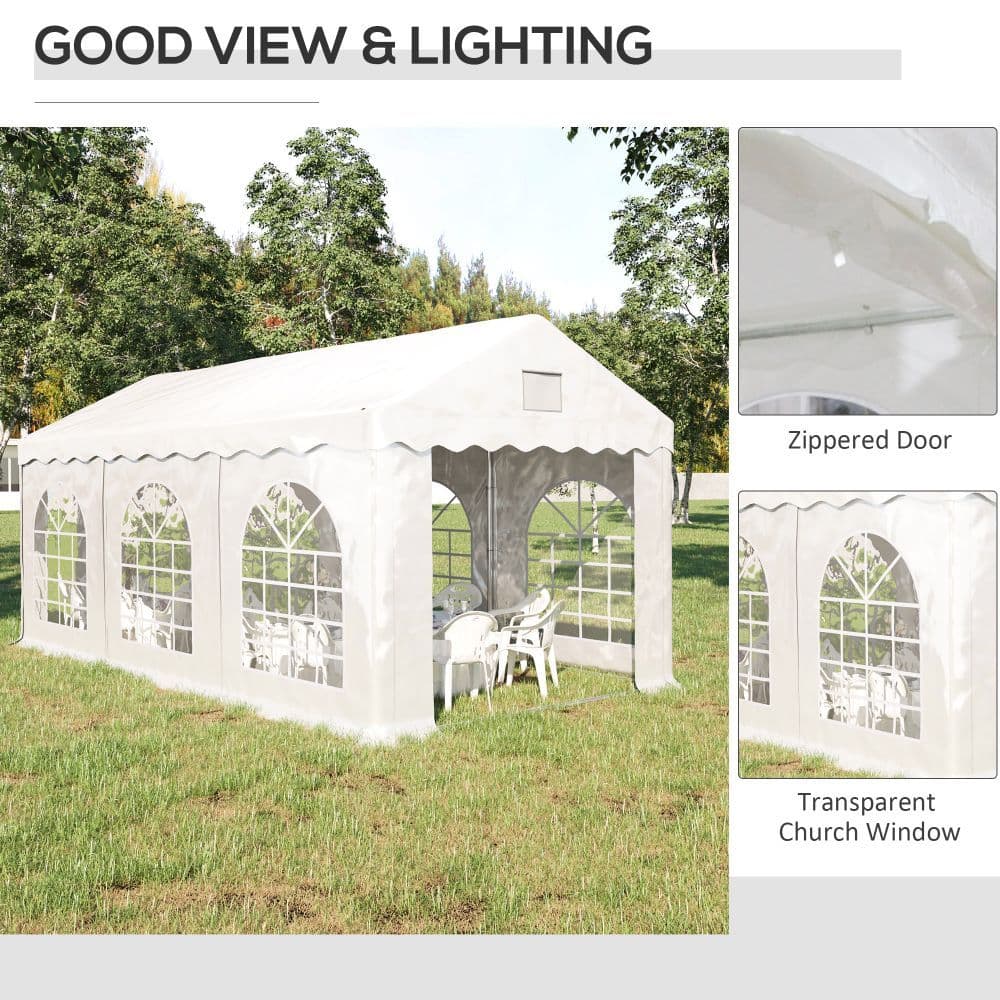 image-6x3m Gazebo Canopy PE Party Tent with 4 Removable Side Walls White