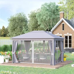 image-4x3m Patio Gazebo with Vent Mosquito Net Curtains, Aluminium, Grey