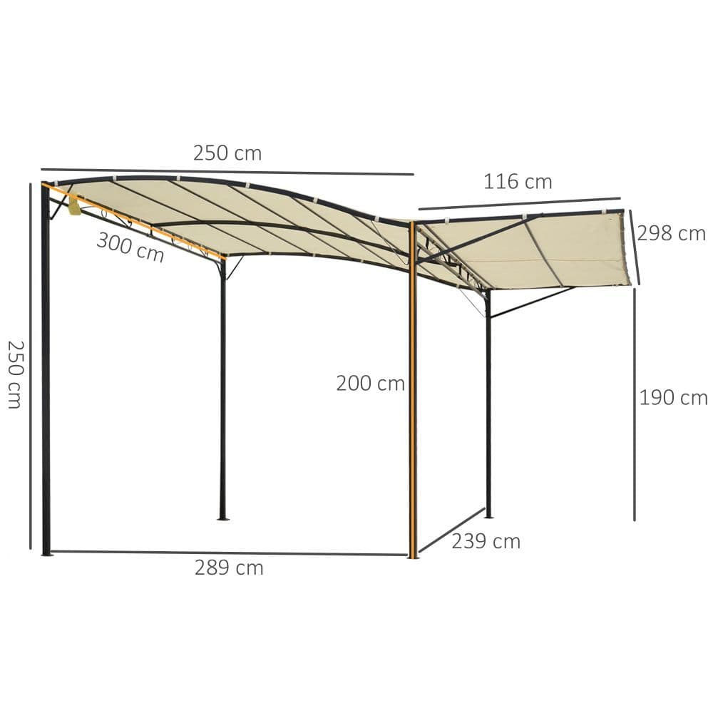 image-Outsunny Wall Mounted Garden Gazebo Awning, 300L x 250W x 200-250Hcm