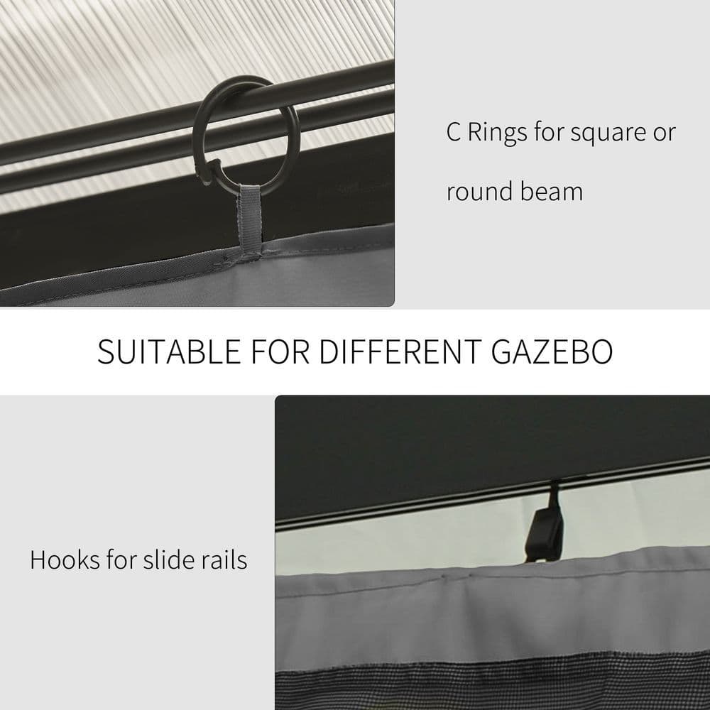 image-3 x 3m Gazebo Replacement Sidewall Set with 4 Panels, Hooks/C-Rings Light Grey