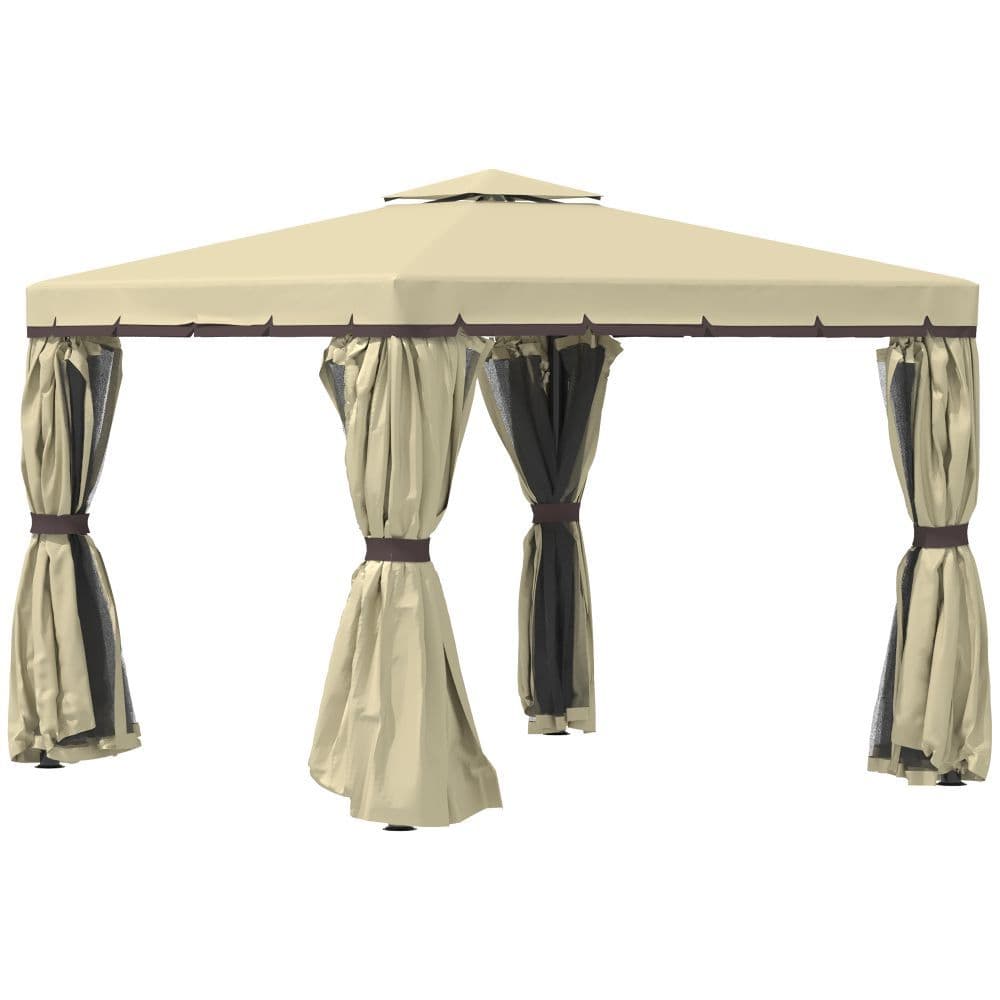 image-3x3m Patio Gazebo Water Repellent Roof, Mosquito Net Aluminium Beige