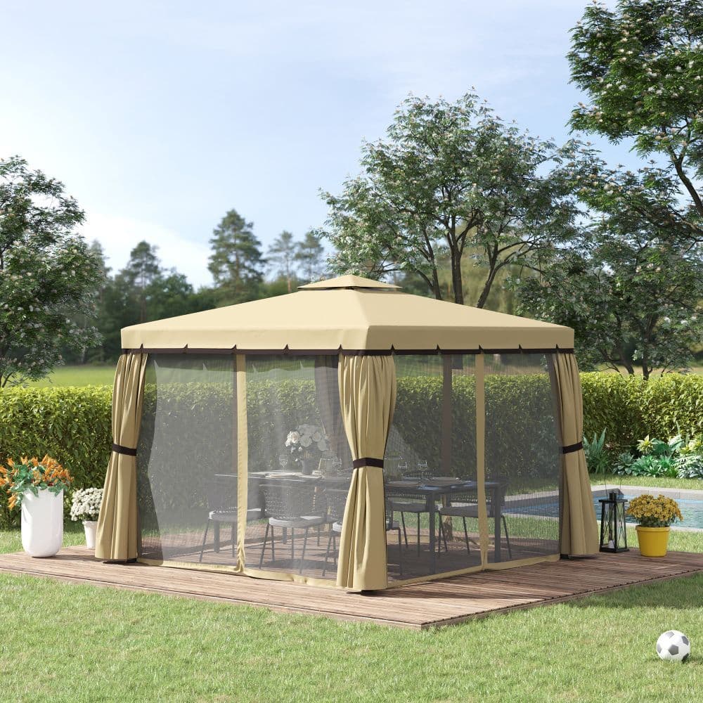 image-3x3m Patio Gazebo Water Repellent Roof, Mosquito Net Aluminium Beige