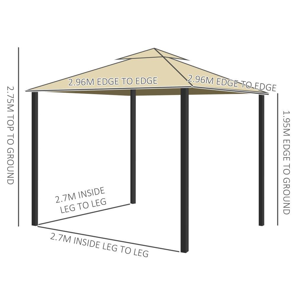 image-3x3m Patio Gazebo Water Repellent Roof, Mosquito Net Aluminium Beige