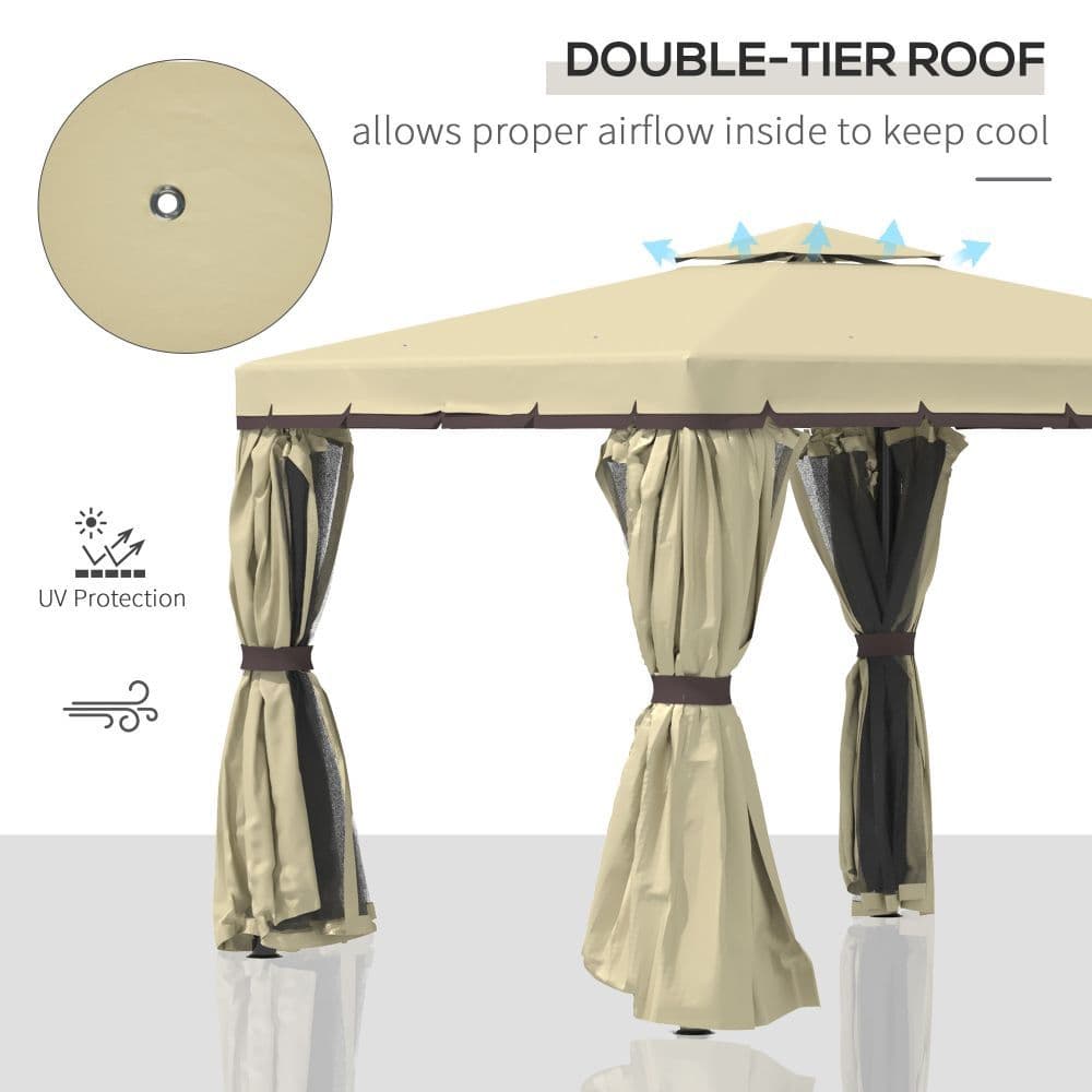 image-3x3m Patio Gazebo Water Repellent Roof, Mosquito Net Aluminium Beige