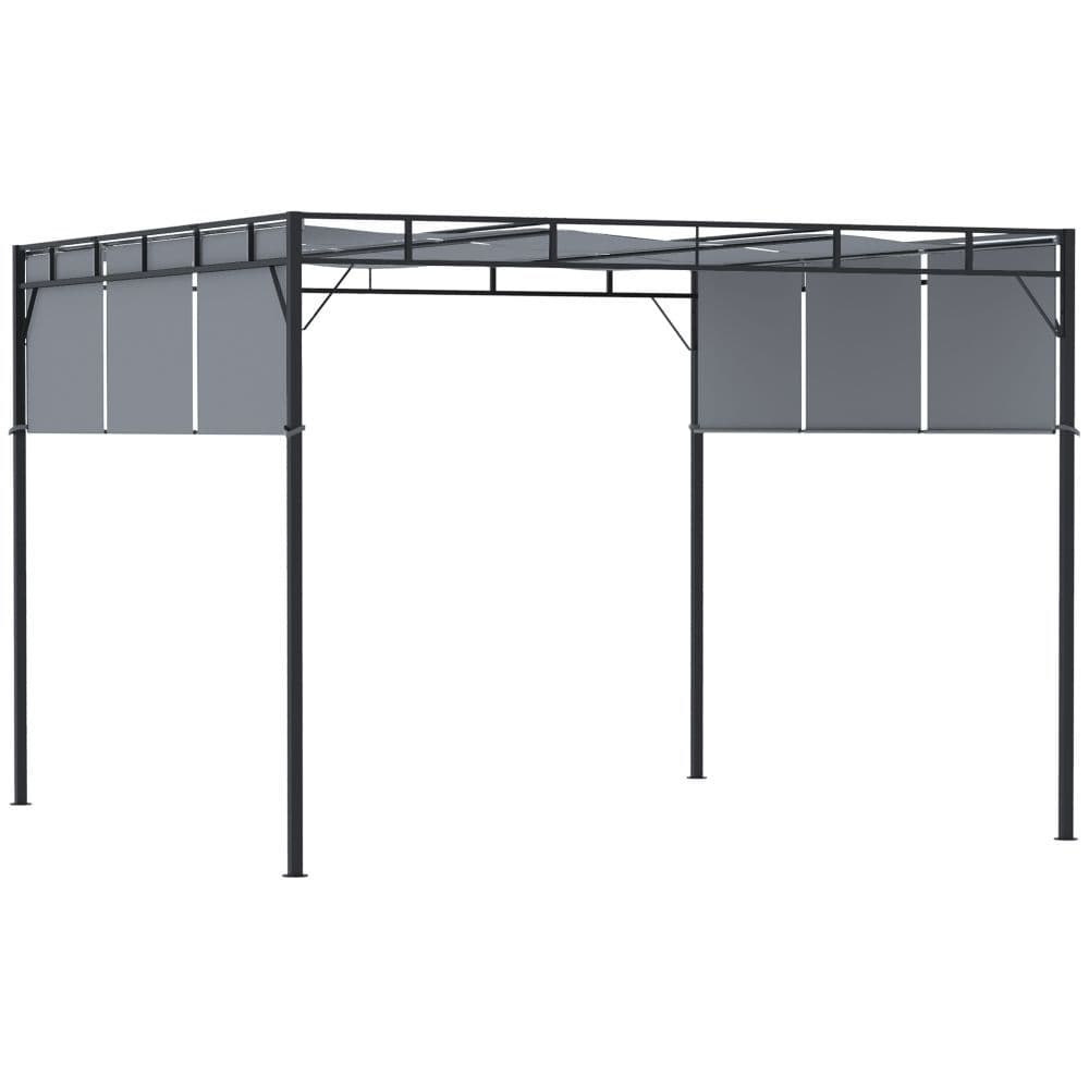 image-3x3m Steel Pergola Gazebo Garden Retractable Roof Canopy Dark Grey