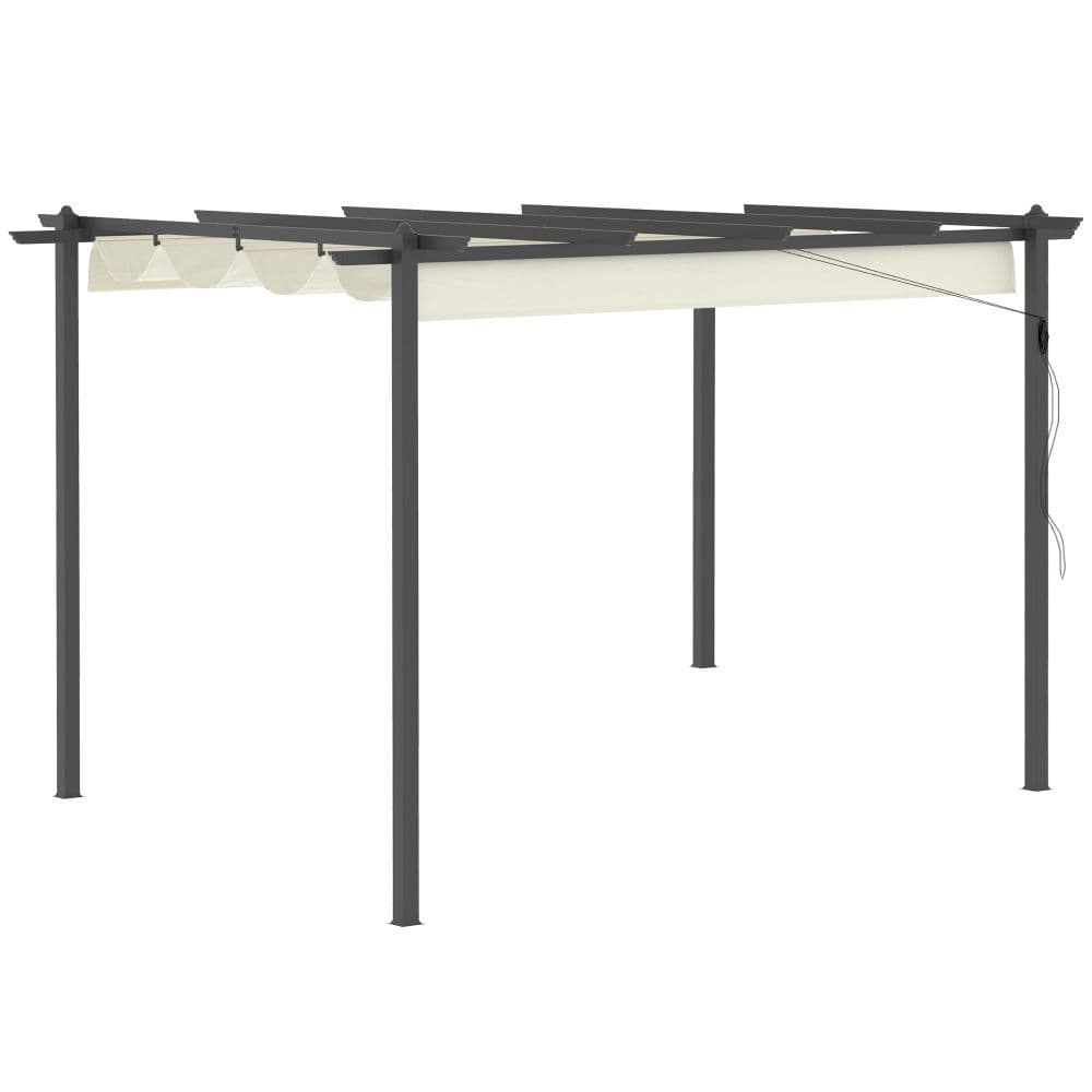image-4 x 3m Aluminum Pergola Gazebo Retractable Roof CanopyCream White