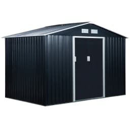 image-9 x 6FT Garden Roofed Metal Storage with Foundation Vent & Doors, Dark Grey