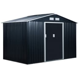 image-9 x 6FT Garden Roofed Metal Storage with Foundation Vent & Doors, Dark Grey