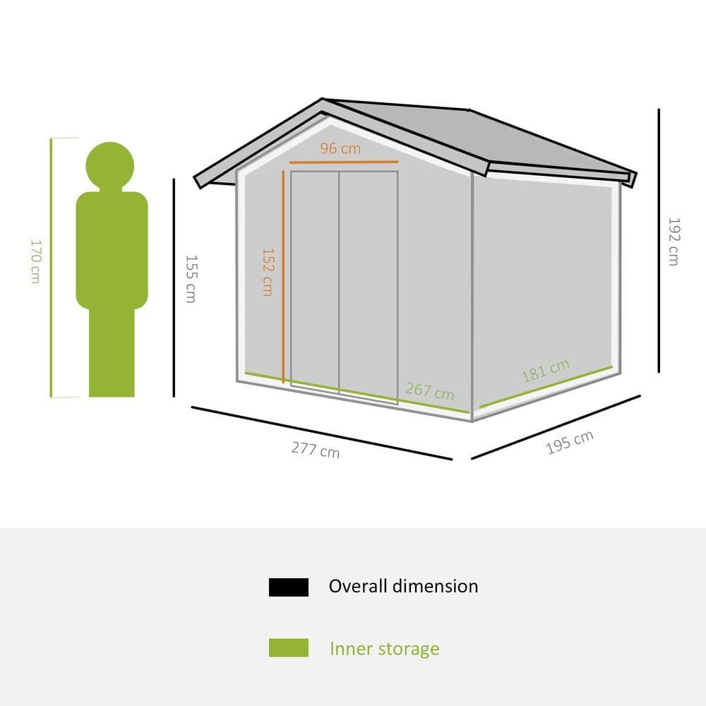 image-9 x 6FT Garden Roofed Metal Storage with Foundation Vent & Doors, Dark Grey