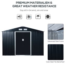 image-9 x 6FT Garden Roofed Metal Storage with Foundation Vent & Doors, Dark Grey