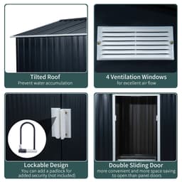 image-9 x 6FT Garden Roofed Metal Storage with Foundation Vent & Doors, Dark Grey