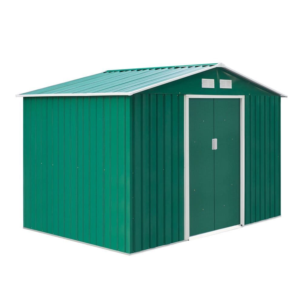 image-Metal 9x6 ft Garden Shed Storage Door Roof Building Container-Green
