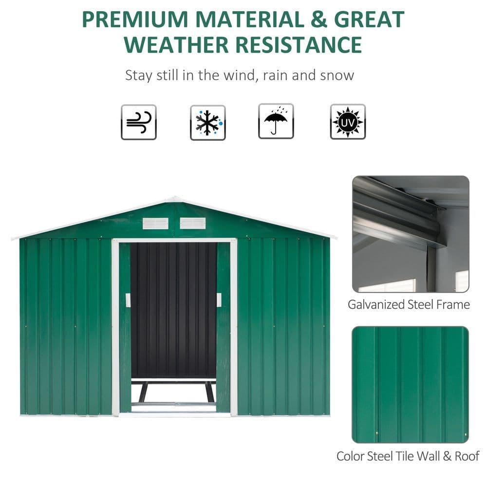 image-Metal 9x6 ft Garden Shed Storage Door Roof Building Container-Green