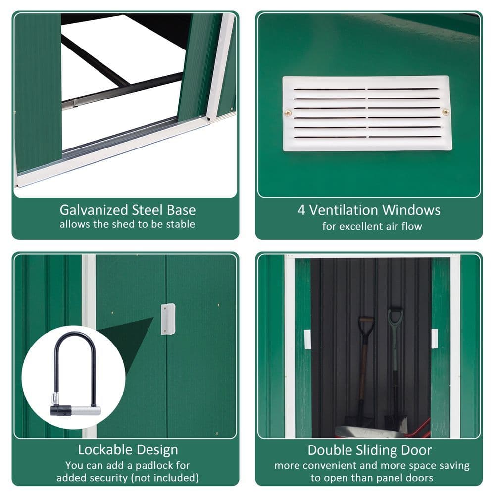 image-Metal 9x6 ft Garden Shed Storage Door Roof Building Container-Green
