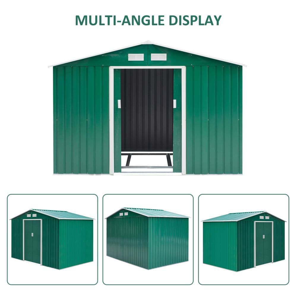 image-Metal 9x6 ft Garden Shed Storage Door Roof Building Container-Green