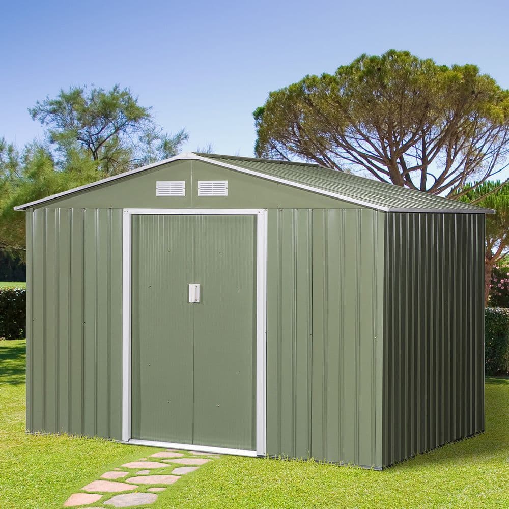 image-9 x 6FT Garden Metal Storage Shed Tool Box Foundation Vent & Doors Green