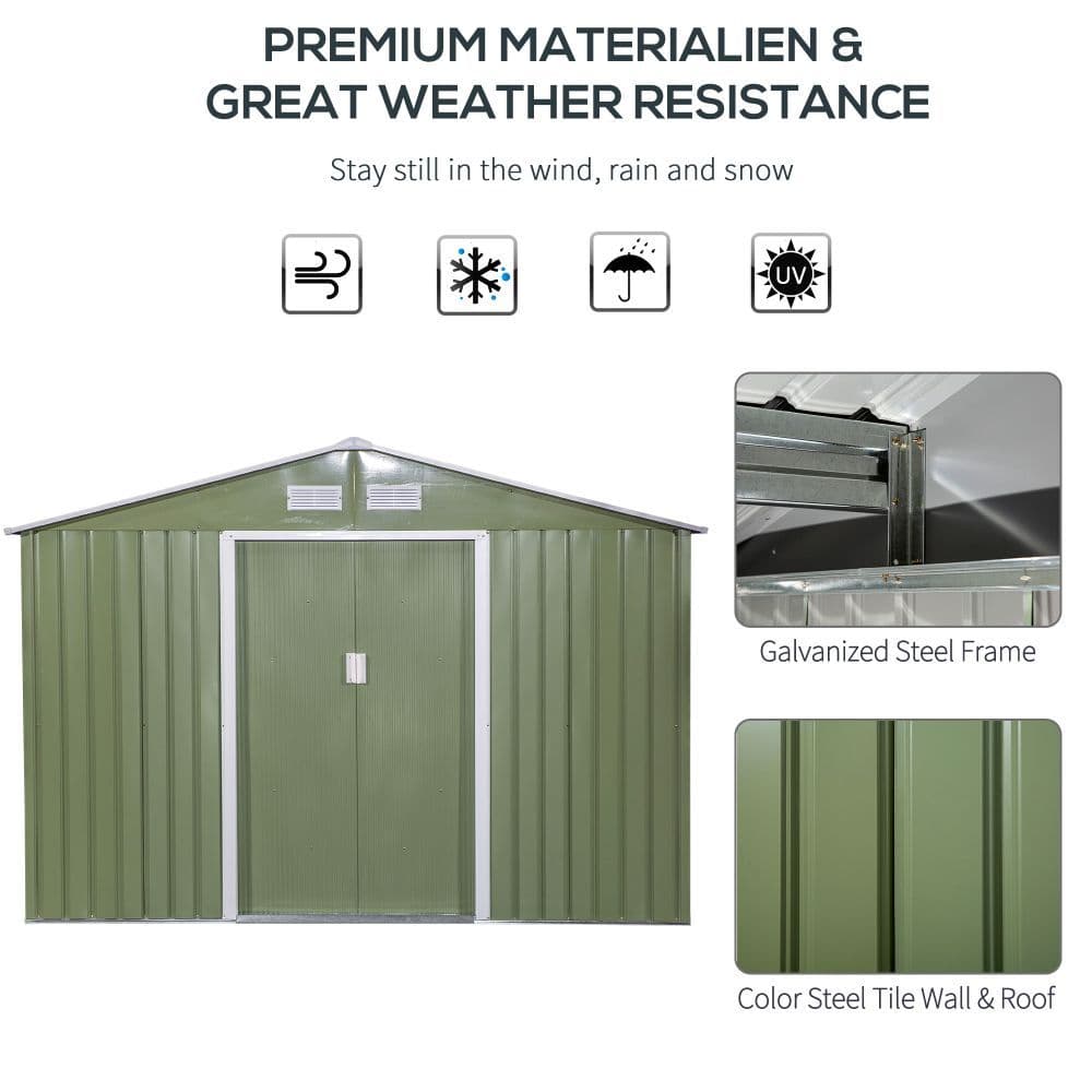image-9 x 6FT Garden Metal Storage Shed Tool Box Foundation Vent & Doors Green