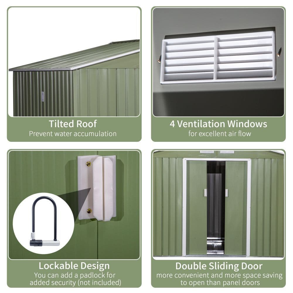 image-9 x 6FT Garden Metal Storage Shed Tool Box Foundation Vent & Doors Green