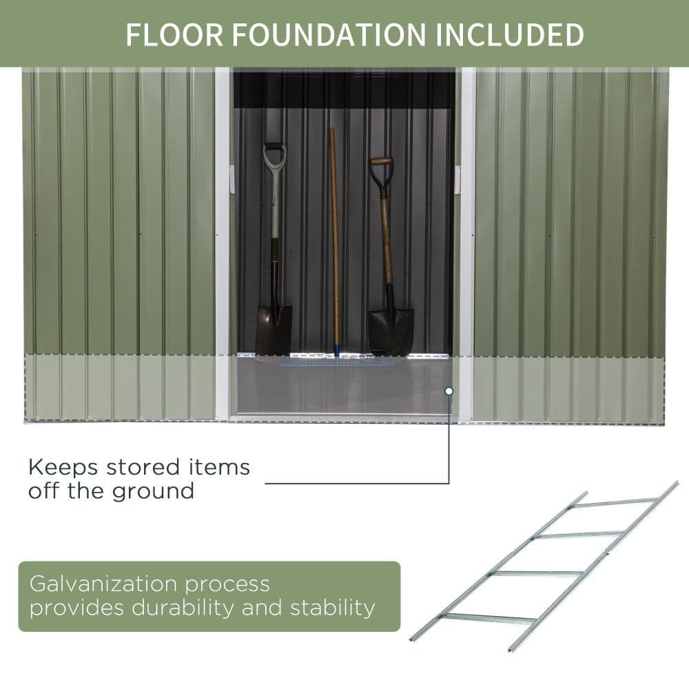 image-9 x 6FT Garden Metal Storage Shed Tool Box Foundation Vent & Doors Green