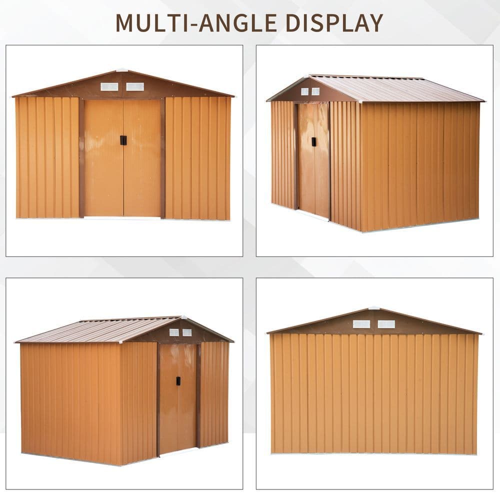 image-9x6 ft Metal Shed Khaki Storage Large Yard Store Door Container