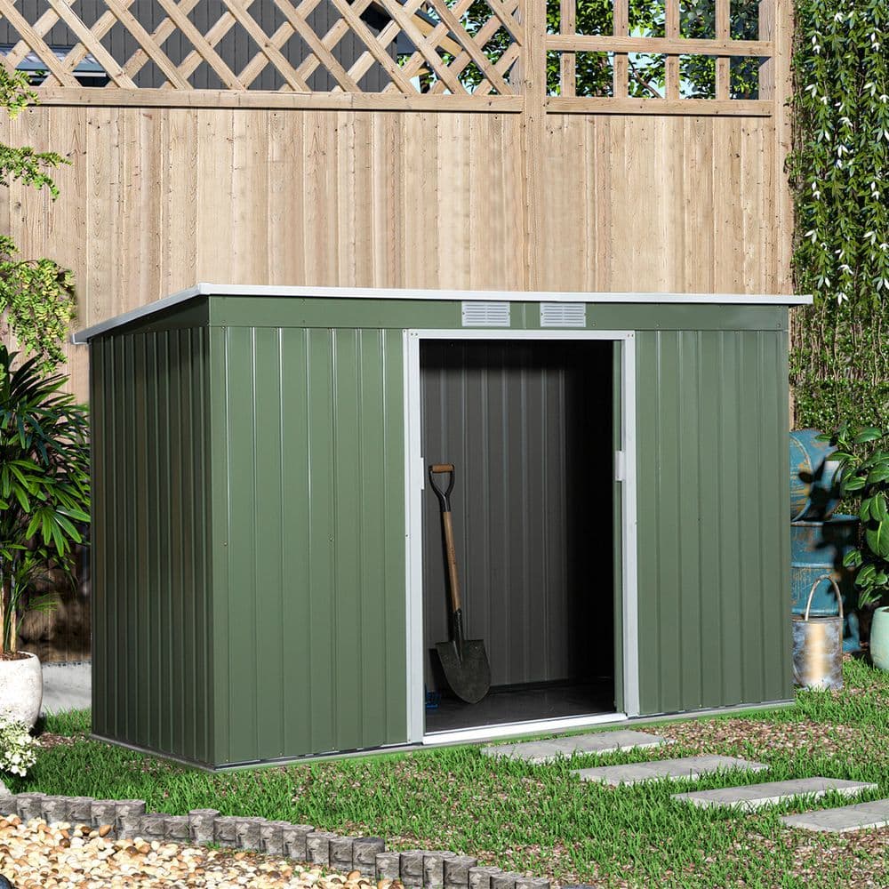 image-9ft x 4.25ft Corrugated Metal Shed with Foundation Vent Doors Green