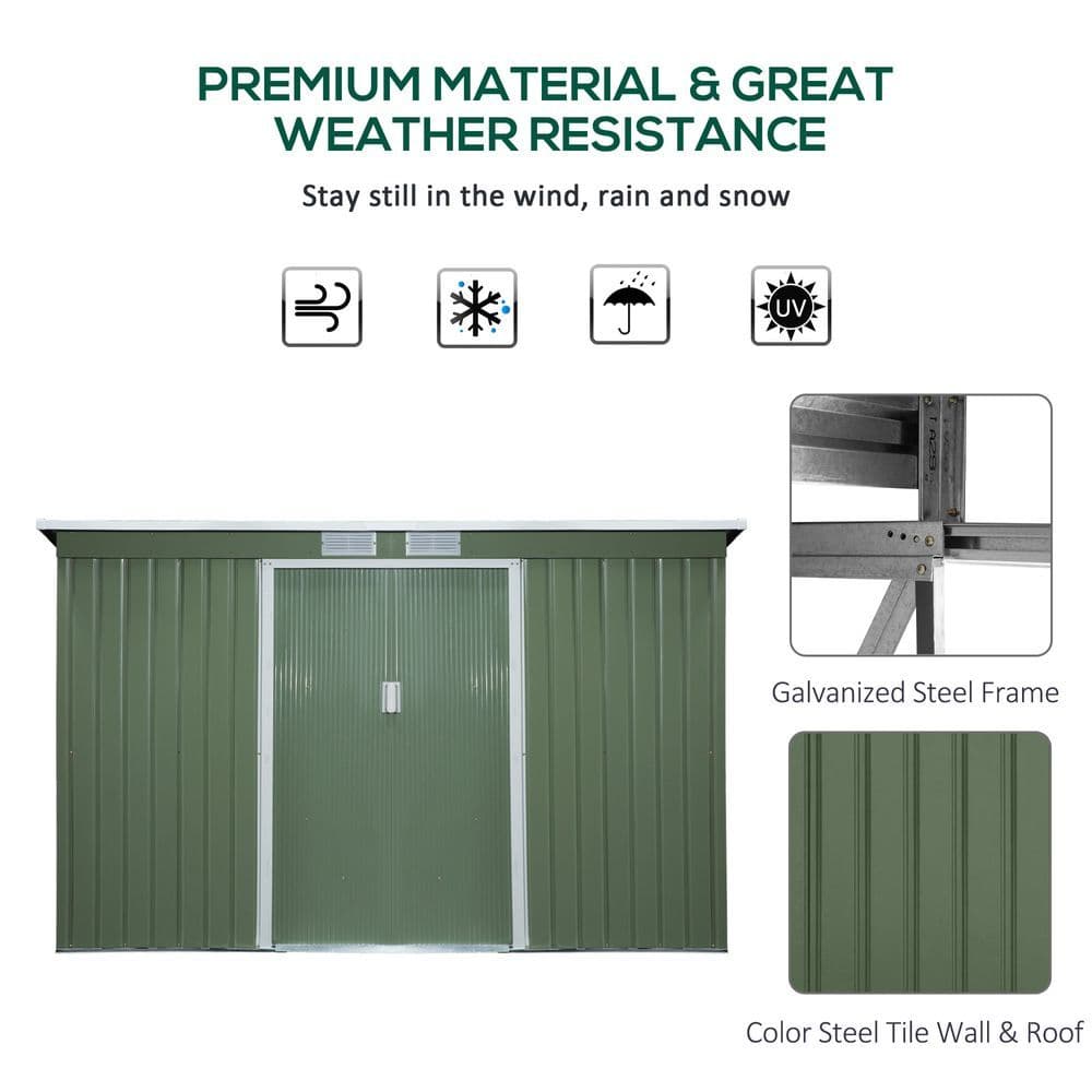 image-9ft x 4.25ft Corrugated Metal Shed with Foundation Vent Doors Green