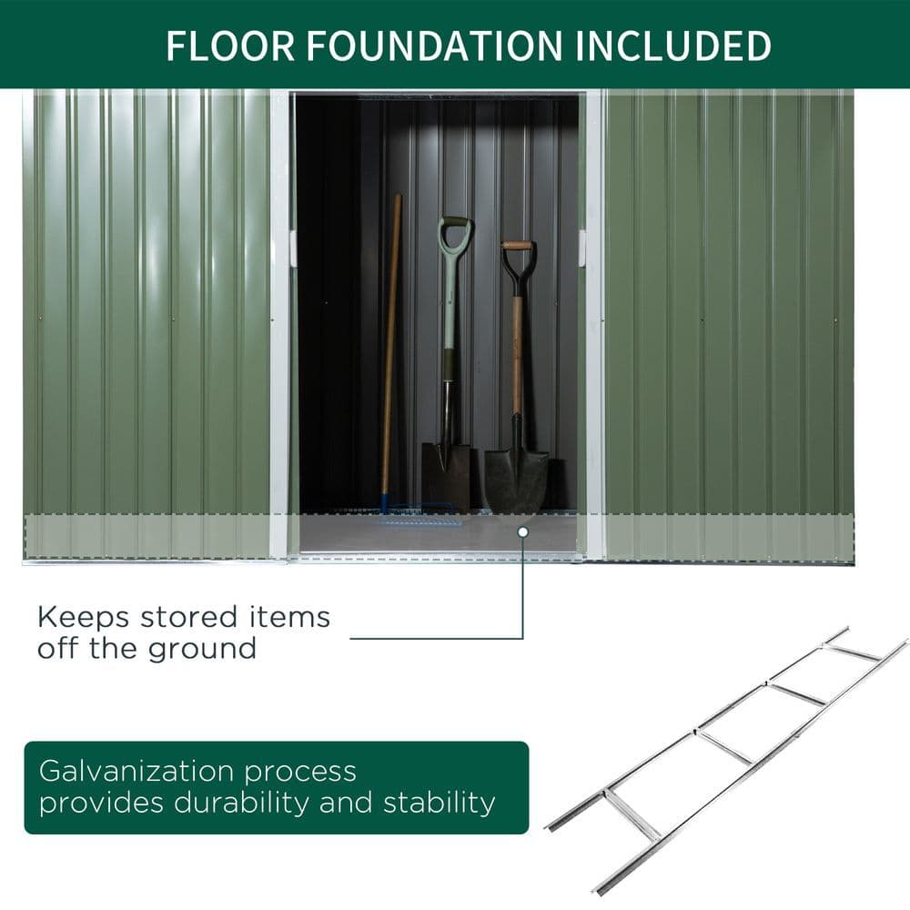 image-9ft x 4.25ft Corrugated Metal Shed with Foundation Vent Doors Green