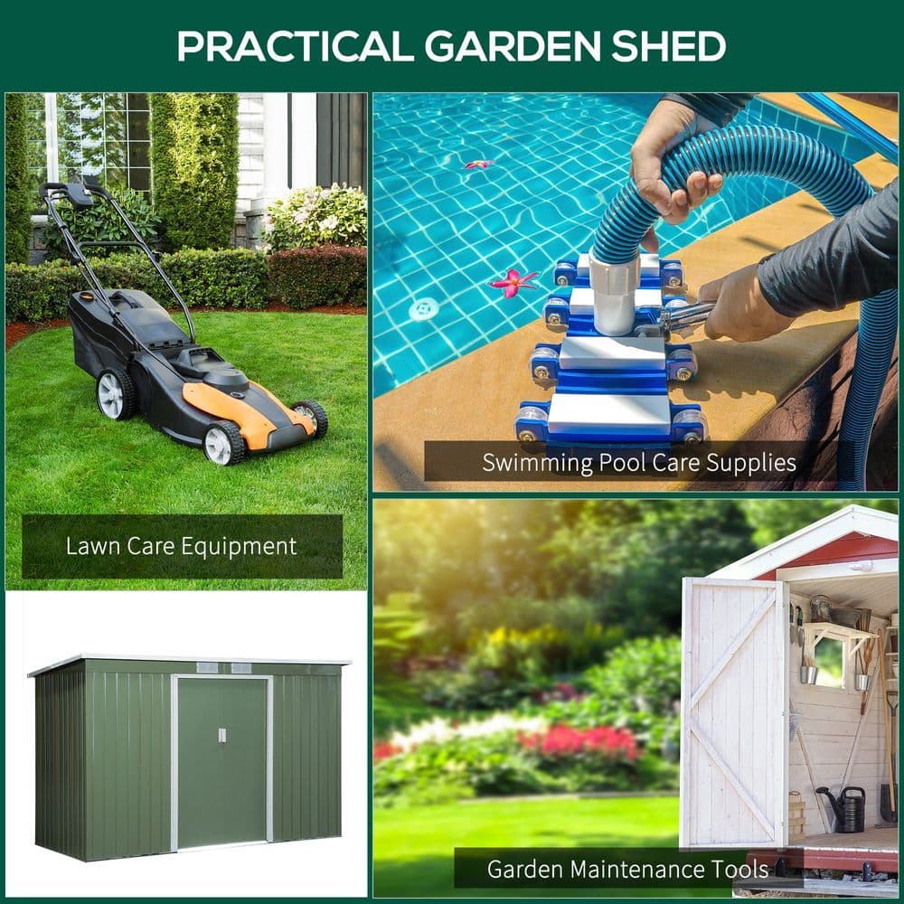 image-9ft x 4.25ft Corrugated Metal Shed with Foundation Vent Doors Green
