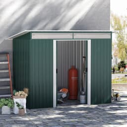 image-Pent Roofed Metal Shed Foundation Vent 260x133x200cm Sliding Door Green