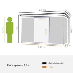 image-Pent Roofed Metal Shed Foundation Vent 260x133x200cm Sliding Door Green