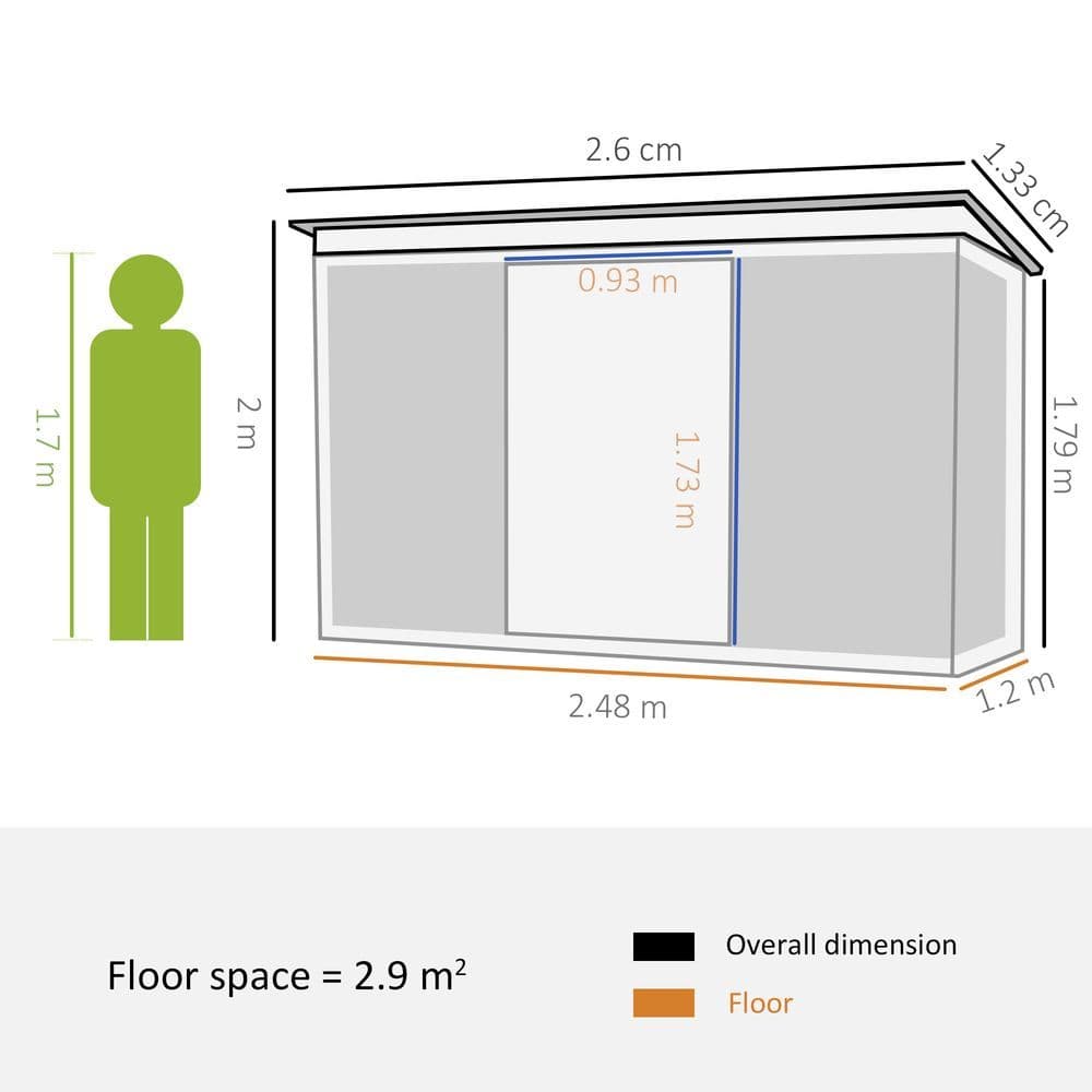 image-Pent Roofed Metal Shed Foundation Vent 260x133x200cm Sliding Door Green